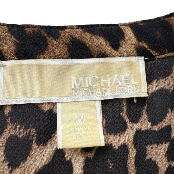 MICHAEL Michael Kors Leopard Print Top Medium Gold Metallic Trim Tunic Blouse - Picture 5 of 11
